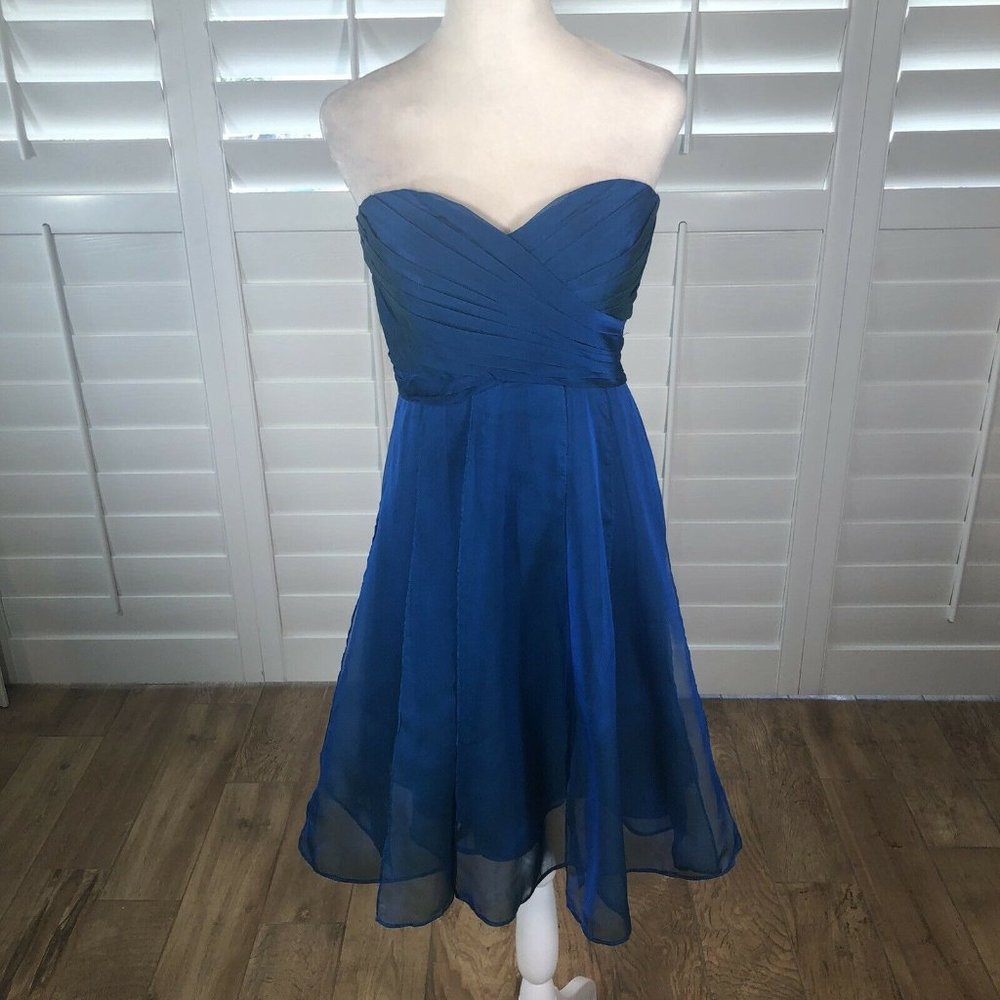 La Femme Strapless Cocktail Dress BlueTurquoise Iridescent Mini 8 Chiffon Panels